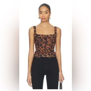 L'AGENCE Leopard-Print Ruched Square-Neck Cami - Brown/Black